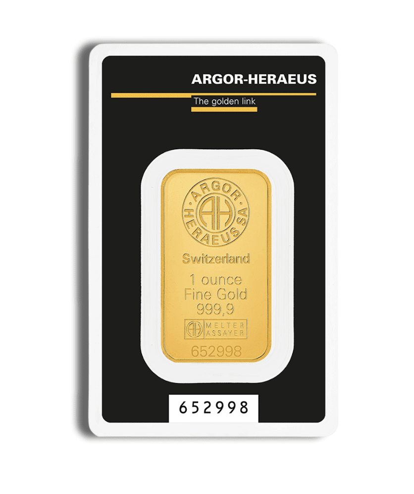 1 oz Suisse Gold Bar - Argor-Heraeus .9999 Fine Gold with Assay Certification